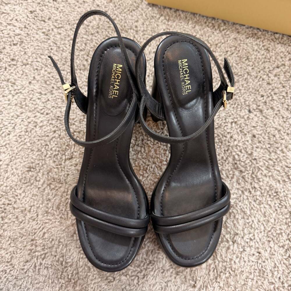 Michael Kors Black Platform Heels Womens 9.5M Leather Ankle Strap EUC - Picture 6 of 9